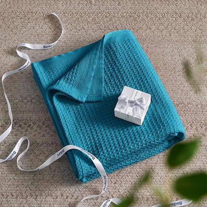 Bedsure Gentlesoft 100% Cotton Blanket King Size for Bed - Breathable and Soft for Spring Summer, Thick Cozy Waffle Weave Blanket Gifts for Women, Teal, 104x90 inches