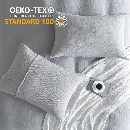 SE SOFTEXLY Muslin Duvet Cover Queen Size, 100% Washed Cotton Duvet Cover Set, Ultra Soft Comforter Cover Linen Like, 3 Pieces Minimalist Gauze Duvet Cover with 2 Pillowcases, 90"x90", Light Grey