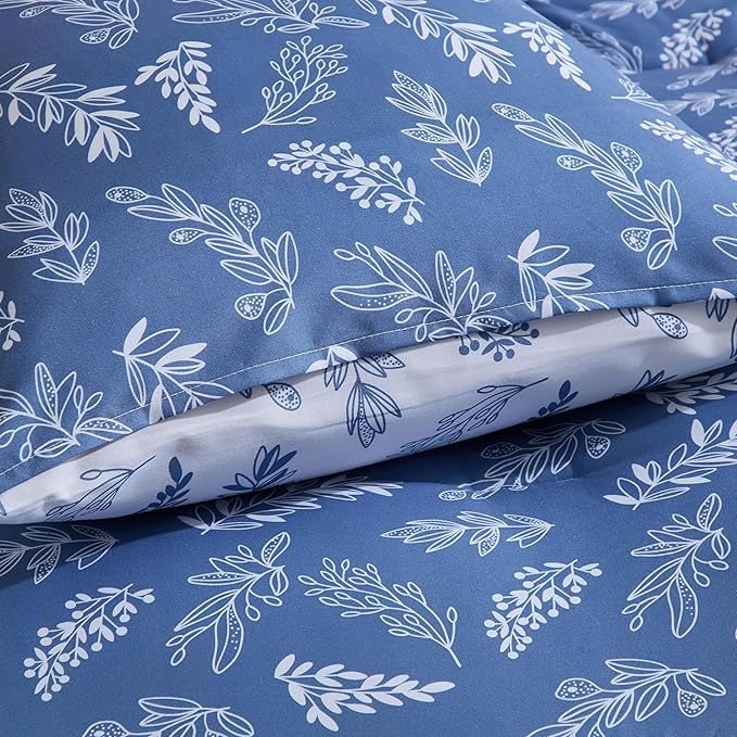 Nestl Twin/Twin XL Comforter Set - Slate Blue Bed in a Bag Twin, 2 Pieces Reversible Bed Set, Soft Floral Bedding Set for College Dorm, All Season Botanical Comforters with Pillow Sham