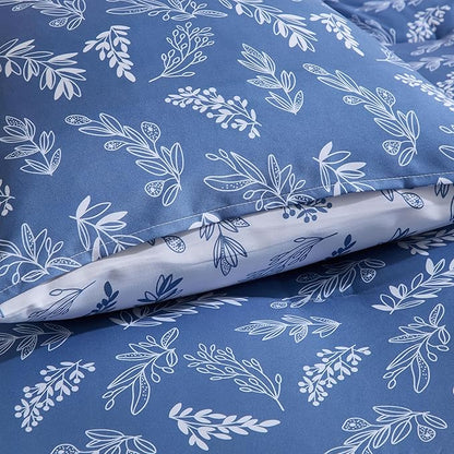 Nestl Twin/Twin XL Comforter Set - Slate Blue Bed in a Bag Twin, 2 Pieces Reversible Bed Set, Soft Floral Bedding Set for College Dorm, All Season Botanical Comforters with Pillow Sham