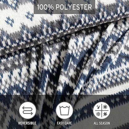 Eddie Bauer - Twin Comforter Set, Reversible Plush Bedding with Matching Sham, Dorm Essentials, Oeko-Tex Certified (Shelton Fair Isle Navy)