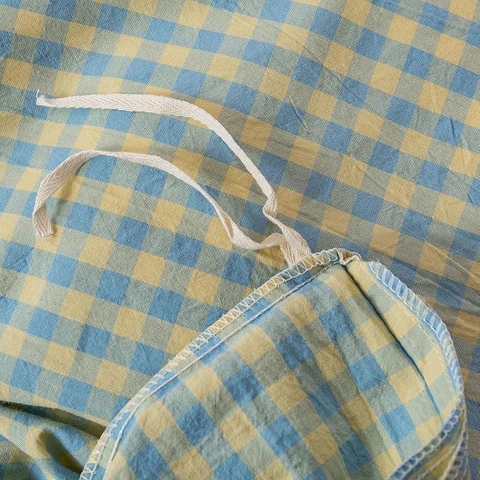 EAVD Mini Blue Yellow Plaid Duvet Cover Twin Soft Cotton Reversible Grid Plaid Bedding Set with 2 Pillowcases Modern Style Geometric Grid Plaid Pattern Duvet Cover with Zipper Closure