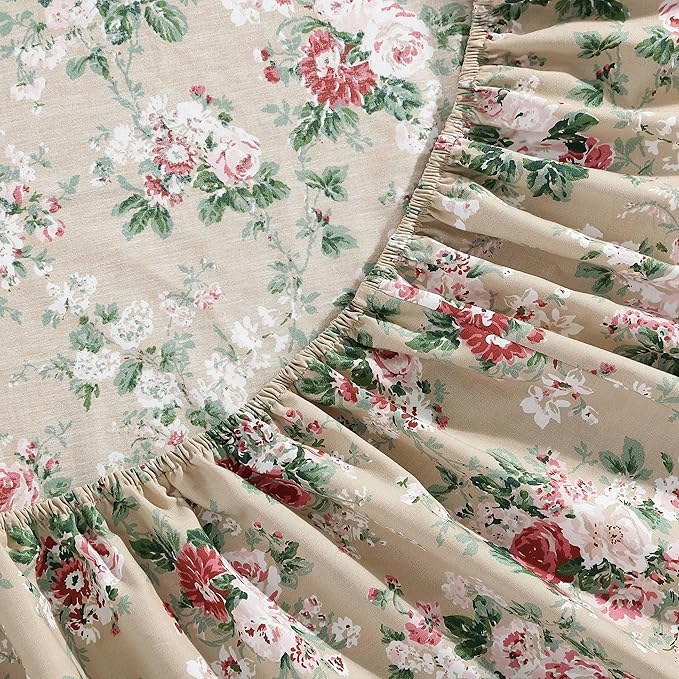 Laura Ashley - Queen Sheets, Cotton Percale Bedding Set, Lightweight & Breathable Home Decor (Ashfield Beige, Queen)