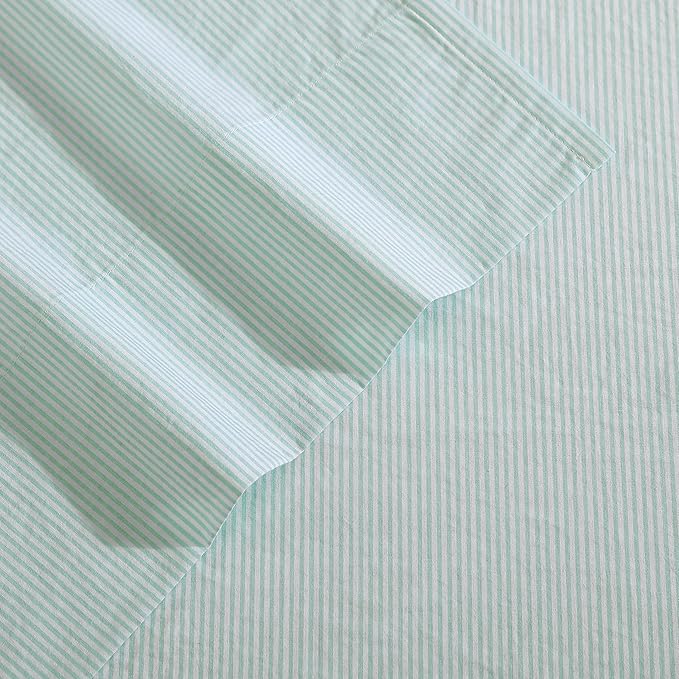 Nautica - Full Sheet Set, Cotton Percale Bedding Set, Crisp & Cool, Lightweight & Breathable (Penny Pinstripe White, Full)