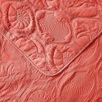 Pure Bedding Quilt Set King/Cal King/California King Size Coral - Oversized Bedspread - Microfiber Coverlet - Includes 1 Quilt and 2 Shams, Ocean Star Pattern