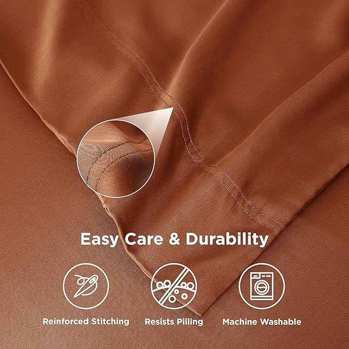 Bedsure King Size Pillow Cases Set of 2, Cooling Pillow Cases for Hot Sleepers, Rayon Derived from Bamboo Burnt Orange Pillowcases, PureWoven Soft Pillow Covers with Envelope Closure, 20x36 Inches