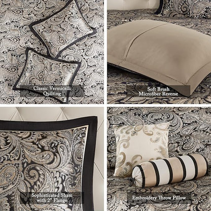 Madison Park Aubrey Reversible Quilted Bedspread Set, Solid Reverse Summer Breathable, Lightweight All Season Bedding Layer, Matching Shams, Bedspread Queen(102"x118"), Black 5 Piece