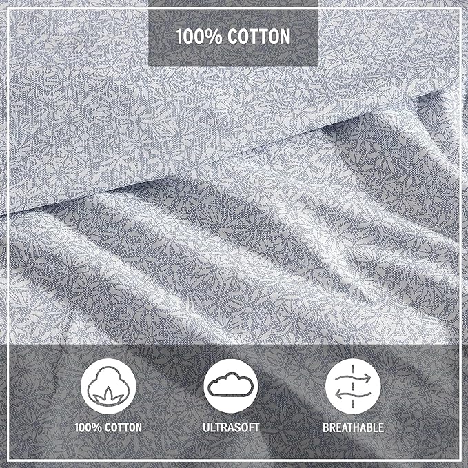 Eddie Bauer - Full Sheets, Cotton Percale Bedding Set, Cool & Breathable Home Decor (Little Blossom, Full)
