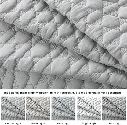 WDCOZY Light Grey Quilts Queen Size Bedding Set with 2 Pillow Shams, Lightweight Soft Bedspread Coverlet, Thin Comforter Bed Cover for All Season, 3 Pieces, 90x90 inches