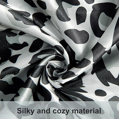 NTBAY 2 Pack Satin Queen Pillowcases for Hair and Skin, Luxurious and Silky Leopard Printed Pillow Cases with Envelope Closure, 20x30 Inches, Black and White