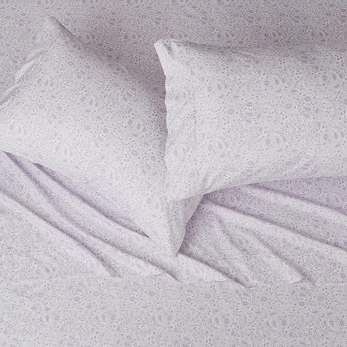 Amazon Basics Lightweight Super Soft Easy Care Microfiber 4-Piece Bed Sheet Set with 14-Inch Deep Pockets, Queen, Lavender Paisley, Printed