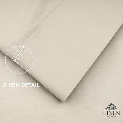 Linen Home 100% Cotton Percale Pillowcases Queen Size, Light Taupe, 2 Pieces of Pillow Case, Crisp and Cool Strong Bed Linen, 20 inches X 30 inches