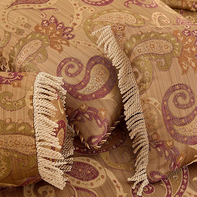 Chezmoi Collection Adelle 7-Piece Paisley Jacquard Embroidered Comforter Bedding Set, Queen Size