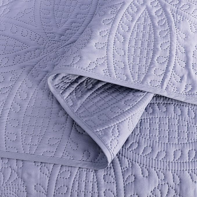 Chezmoi Collection Austin 3-Piece Oversized Bedspread Coverlet Set (King, Lavender) | Oversized, Lightweight, Fade Resistant