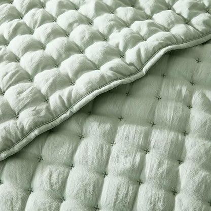 WDCOZY Sage Green King Size Quilt Bedding Sets with 2 Pillow Shams, Lightweight Soft Bedspread Coverlet, Quilted Blanket Thin Comforter Bed Cover for All Season, 3 Pieces, 104x90 inches