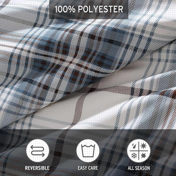 Eddie Bauer - Twin Comforter Set, Reversible Plaid Bedding with Matching Sham, Medium-Weight for Year Round Use, Dorm Essentials (Alder Blue/Grey)