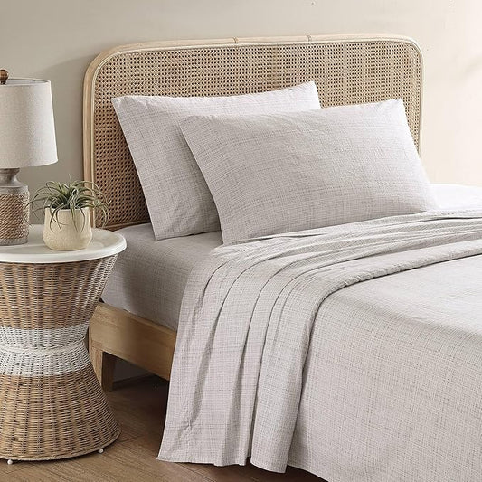 Tommy Bahama - Queen Sheets, Washed Percale Cotton Bedding Set, Soft & Breathable Bedroom Decor with Deep Pockets (Raffia Linen Beige, Queen)