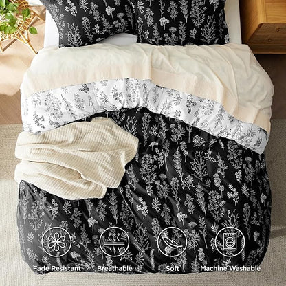 Bedsure Duvet Cover King Size - Reversible Black King Duvet Cover Set with Zipper Closure, 3 Pieces Floral Patterned Bedding Set with 8 Corner Ties and 2 Pillow Shams