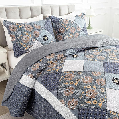 HoneiLife King Quilt Bedding Sets - 3 Piece Microfiber Quilt Set Rustic Bedspread Set Patchwork Coverlet Set for King Bed