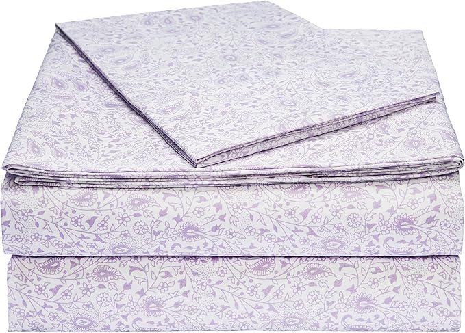 Amazon Basics Lightweight Super Soft Easy Care Microfiber 3-Piece Bed Sheet Set with 14-Inch Deep Pockets, Twin XL, Lavender Paisley, Machine Wash Warm, Tumble Dry Low