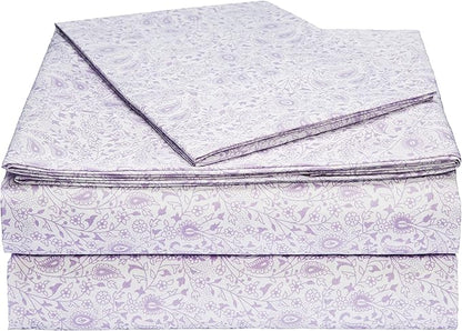 Amazon Basics Lightweight Super Soft Easy Care Microfiber 3-Piece Bed Sheet Set with 14-Inch Deep Pockets, Twin XL, Lavender Paisley, Machine Wash Warm, Tumble Dry Low