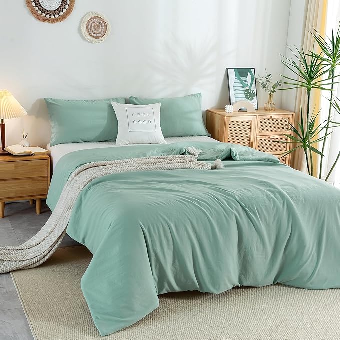 COTTEBED Softness Sage Green King Comforter Set Clearance, Lightweight All Season, Solid Fluffy Fuzzy Washed Cotton California King Bedding Down Alternative Comforter (Forest Sage Green King/Cal King)