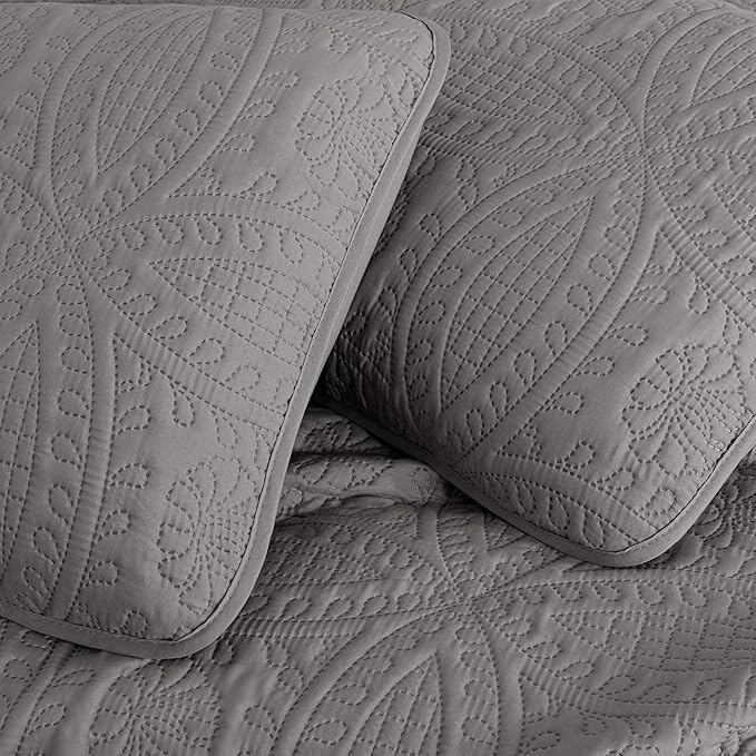 Chezmoi Collection Austin 3-piece Oversized Bedspread Coverlet Set (King, Gray) | Oversized, Lightweight, Fade Resistant