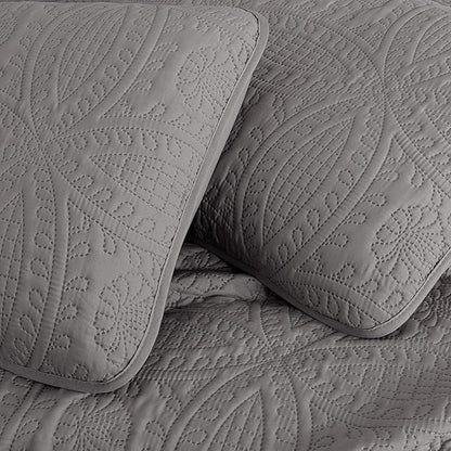 Chezmoi Collection Austin 3-piece Oversized Bedspread Coverlet Set (Queen, Gray) | Oversized, Lightweight, Fade Resistant
