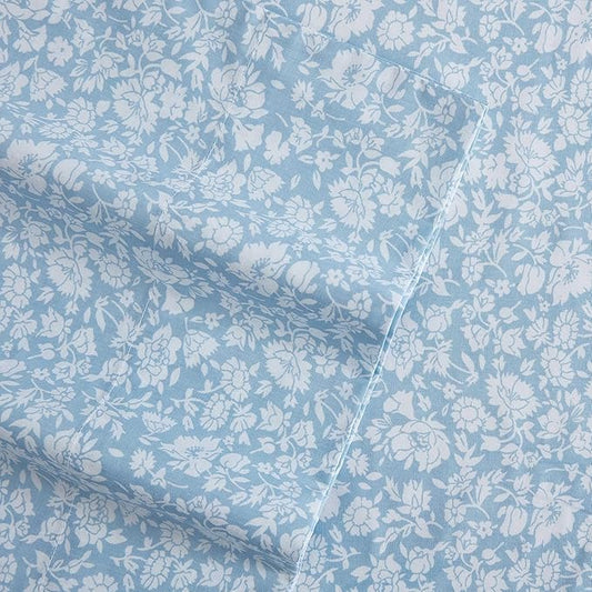 Laura Ashley - Queen Sheets, Cotton Percale Bedding Set, Lightweight & Breathable Home Decor (Heirloom Ditzy Blue, Queen)
