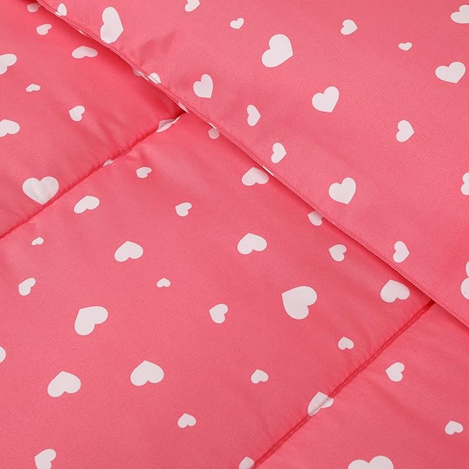 Utopia Bedding Heart Pink Kids Comforter Set with 2 Pillow Shams, 3 Piece Soft Microfiber Twin Bed Comforter with Pillow Shams, Printed Kids Bedding for Boys and Girls, Breathable,Easy Care