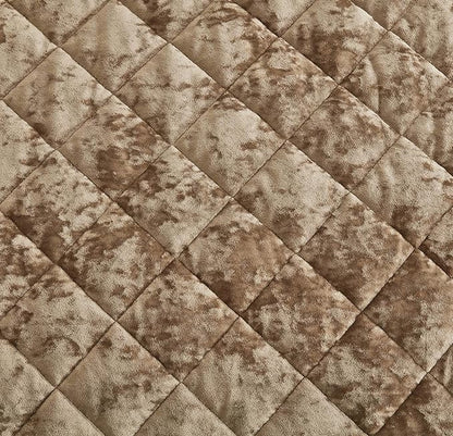Chezmoi Collection Lux Tan Velvet Quilt King Set, 3-Piece Plush Distressed Velvet Bedding All Season Lightweight Comforter Brushed Microfiber Reverse with Diamond Stitch Quilting