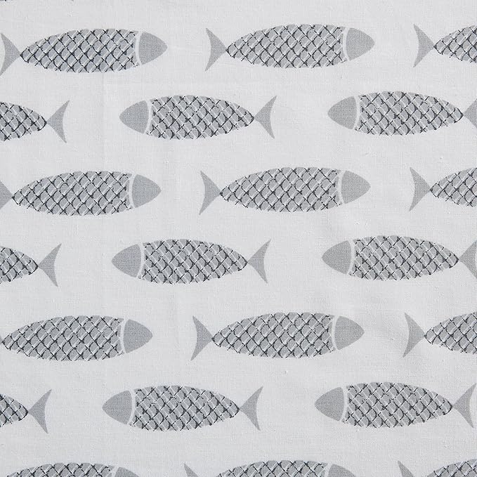 Nautica - Full Size Sheet Sets, Cotton Percale Bedding Set, Crisp & Cool, Coastal Home Decor (Woodblock Fish Grey, Full)