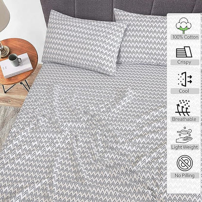 RUVANTI 100% Cotton Sheets – California King Percale Bedding, Cooling & Breathable Floral Design, Durable with a Crisp, Soft & Comfortable Feel, 14" Deep Pocket, 4-Piece Set, Chevron