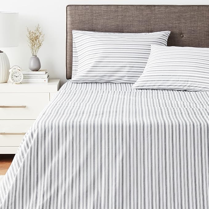 Nautica - Full Sheets, Cotton Percale Bedding Set, Casual Home Decor, Dorm Room Essentials (Coleridge Stripe Charcoal, Full)
