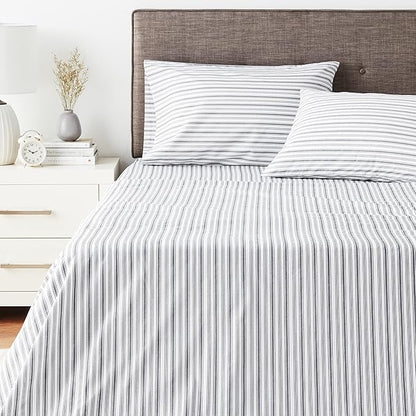 Nautica - Full Sheets, Cotton Percale Bedding Set, Casual Home Decor, Dorm Room Essentials (Coleridge Stripe Charcoal, Full)