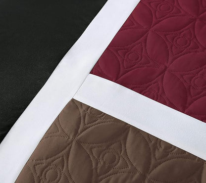 Chezmoi Collection Upland 7-Piece Quilted Patchwork Comforter Set, Burgundy/Black/Brown, Queen