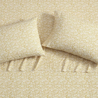 Laura Ashley - Twin Sheets, Cotton Percale Bedding Set, Lightweight & Breathable Home Decor, Oeko-Tex Certified (Heirloom Ditzy Gold, Twin)