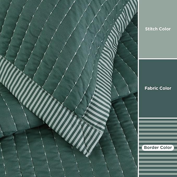 Bedsure Dark Green Quilts Queen Size - Queen Quilt Bedding Set Bedspread Coverlet, Lightweight Corduroy Pattern Bedspread, 3-Piece Set with 90"x96" Coverlet & 2 Pillow Shams, All-Season Soft
