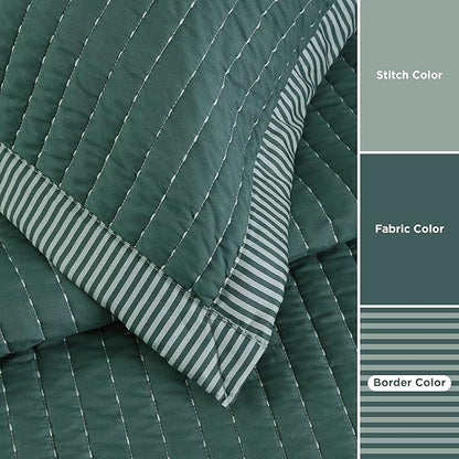 Bedsure Dark Green Quilts Queen Size - Queen Quilt Bedding Set Bedspread Coverlet, Lightweight Corduroy Pattern Bedspread, 3-Piece Set with 90"x96" Coverlet & 2 Pillow Shams, All-Season Soft