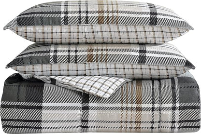 Eddie Bauer - King Comforter Set, Plaid Reversible Bedding, Stylish & Warm Home Decor (Normandy Grey, King)