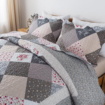 HoneiLife Oversized King Bedspreads 120x120-3 Pcs California King Quilt, Extra Large Quilt Sets All Season Use,Rustic Bedding Sets King Size,Reversible Coverlet Lightweight Bed Cover, Grey
