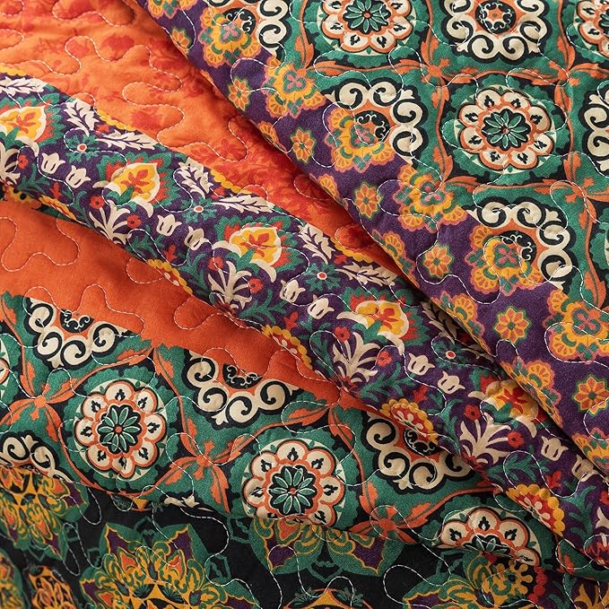 HoneiLife Quilt Sets Queen Size - 3 Pieces Microfiber Quilt Lightweight Bedspreads Wildflower Coverlets Retro Bed Cover Queen Quilt Bedding Set All Season Quilts-Pumpkin