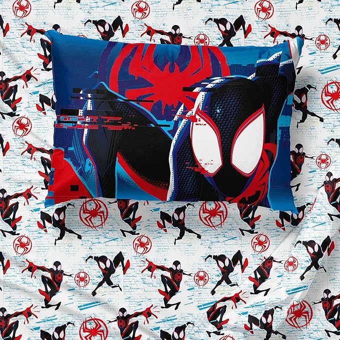 Marvel Spiderman Across The Spider-Verse Glitch 7 Piece Full Size Bed Set - Includes Comforter & Sheet Set Bedding - Super Soft Fade Resistant Microfiber (Official Product)