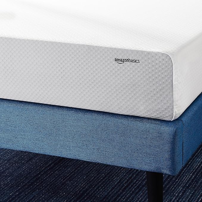 Amazon Basics Memory Foam Mattress, Soft Plush Feel, Breathable, Contours to Body, 8 Inch, Twin, White/Grey