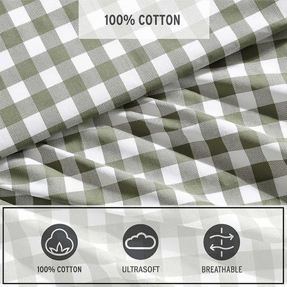 Eddie Bauer - King Sheet Set, Crisp & Cooling Sheets w/a Naturally Smooth Cotton Percale Lightweight Feel - Matching Pillowcases & Deep Pocket Fitted Sheet (Preston Check Green)