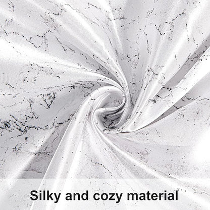 NTBAY 2 Pack Satin Standard Pillowcases for Hair and Skin, Luxurious and Silky Marbling Printed Pillow Cases with Envelope Closure, 20x26 Inches, White