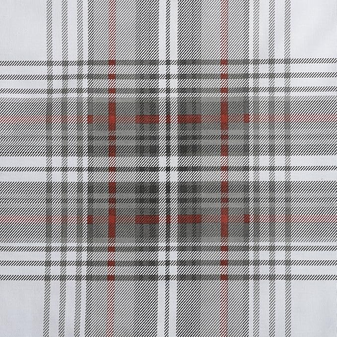 Eddie Bauer - Queen Comforter Set, Reversible Cotton Bedding with Matching Shams, Plaid Home Decor for All Seasons (Alder Grey/Red, Queen)
