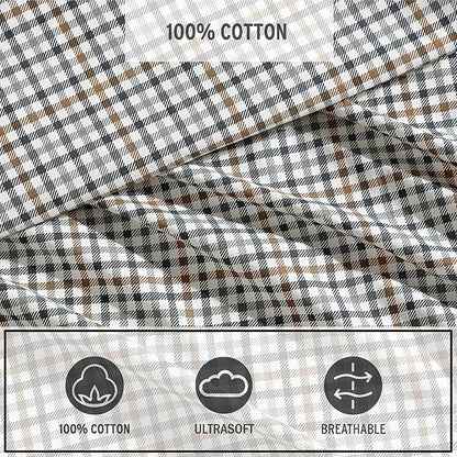 Eddie Bauer - King Sheet Set, Crisp & Cooling Sheets w/a Naturally Smooth Cotton Percale Lightweight Feel - Matching Pillowcases & Deep Pocket Fitted Sheet (Griffin Plaid Beige)