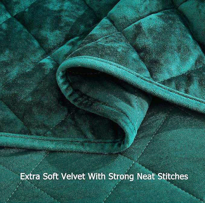 Chezmoi Collection Lux Emerald Green Velvet Quilt Queen Set, 3-Piece Lush Plush Distressed Velvet Bedding All Season Lightweight Comforter Brushed Microfiber Reverse with Diamond Stitch Quilting