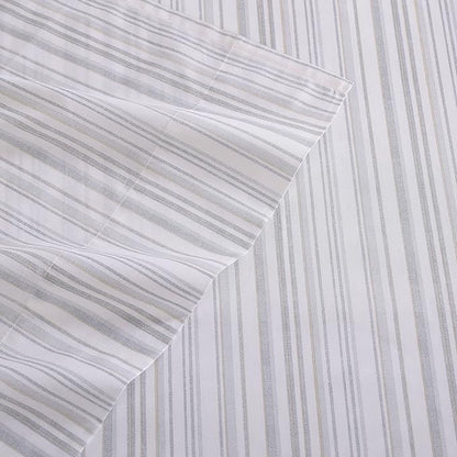 Tommy Bahama - Queen Sheets, Cotton Percale Bedding Set, Crisp & Cool, Stylish Bedding Set (Kahanu Stripe Grey, Queen)